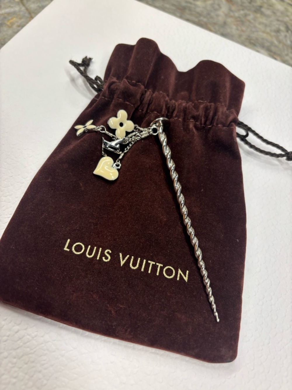 Louis Vuitton Silver-Tone Twisted Spike Charm with Cream Enamel Accents